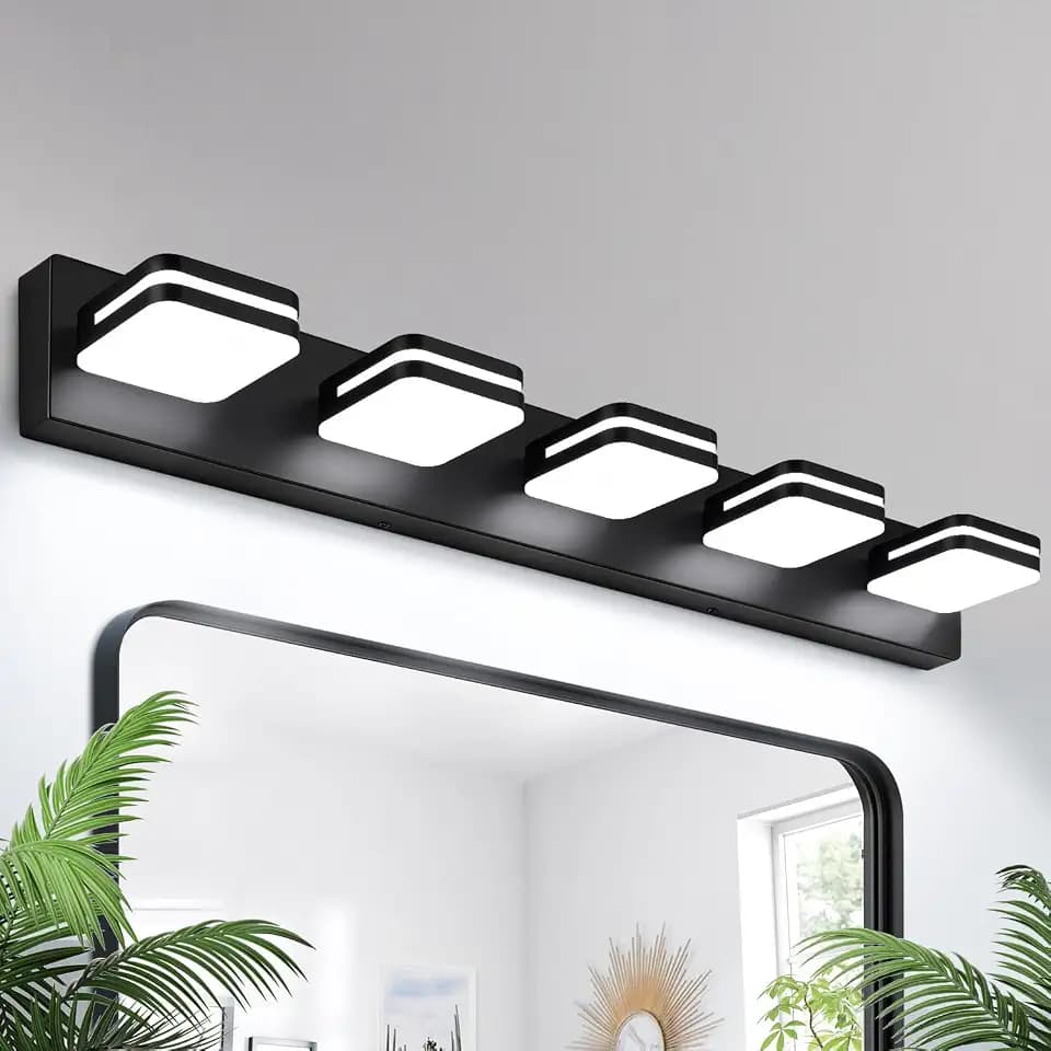 Torondo 360° Rotate LED Bathroom Vanity Light Fixtures, Acrylic Vanity Lights for Bathroom, Modern Wall Lighting Fixtures Over Mirror Living, Matte Black, Natural White, 5-Light, 34-Inch
