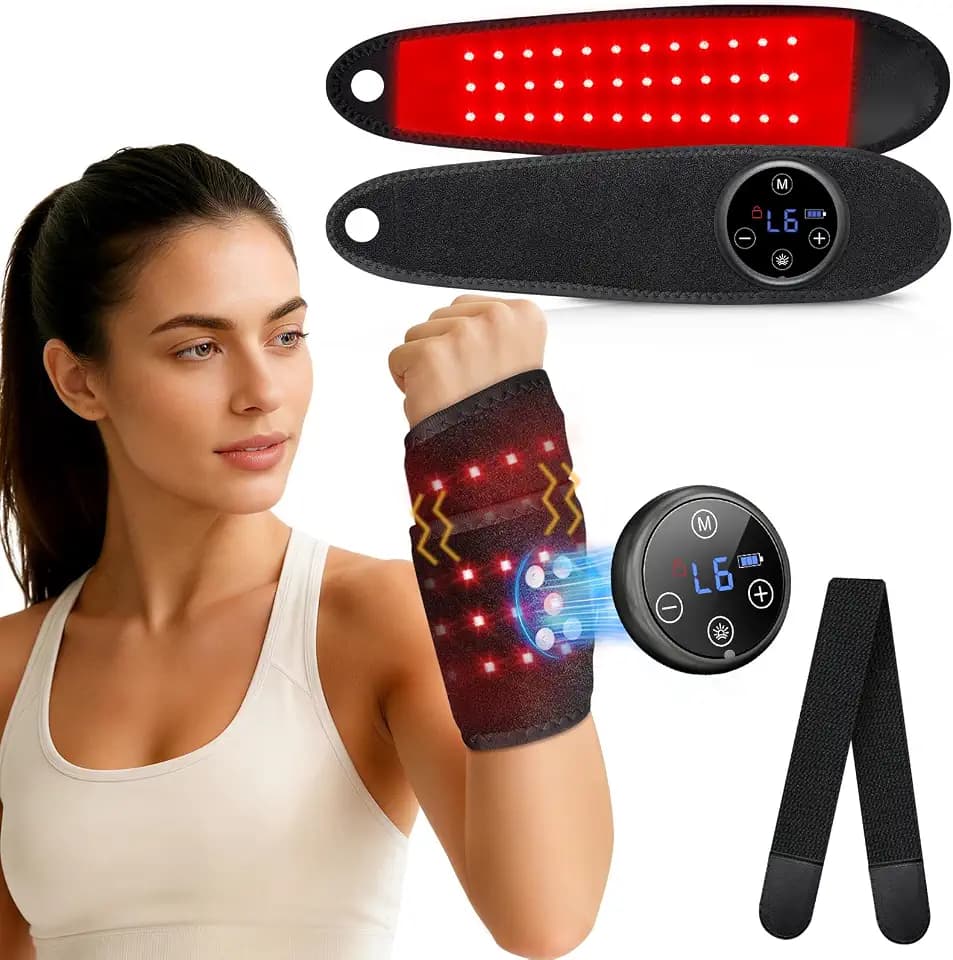 Red Light Therapy Hand Wrist 36 LEDs, 6 Heat and 5 Massage, Magnetic Touch