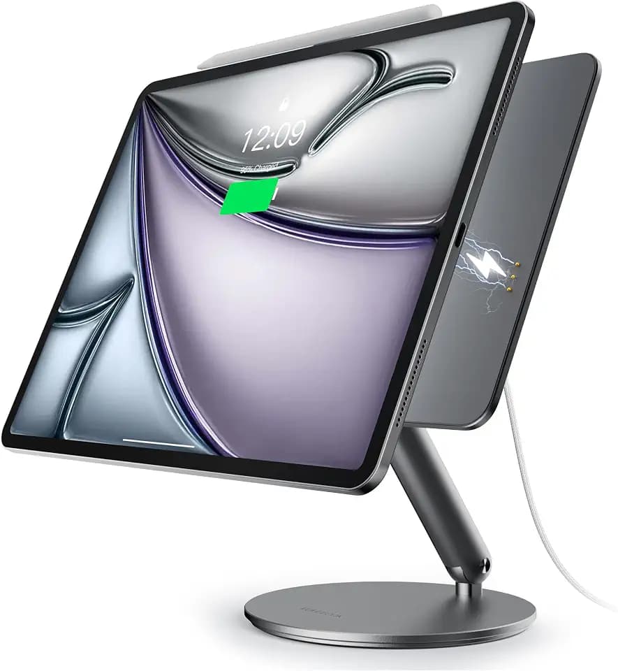 LULULOOK [Aufrüsten] Magnetisch Kabelloses Laden Ständer für iPad Air 13'' M4(2026)/M3/M2, Aluminium Faltbar Tablet Ständer mit 360° Schwenk Basis für iPad Pro 12.9'' 3rd/4th/5th/6th