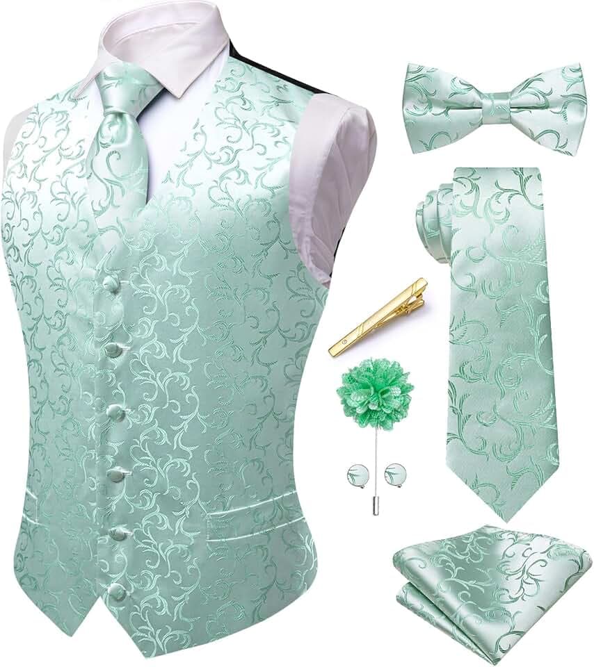 Hi-Tie Herren-Anzugweste, einfarbig, Paisley-Samt, Krawatte, Fliege, Einstecktuch, Manschettenknöpfe, Anstecknadel-Set, Smoking, Business
