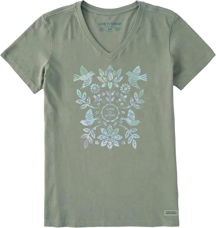 Life is Good Women's Crusher Tee Shirt, Short Sleeve Cotton Graphic T-Shirts, Folk Art Garden Tie Dye