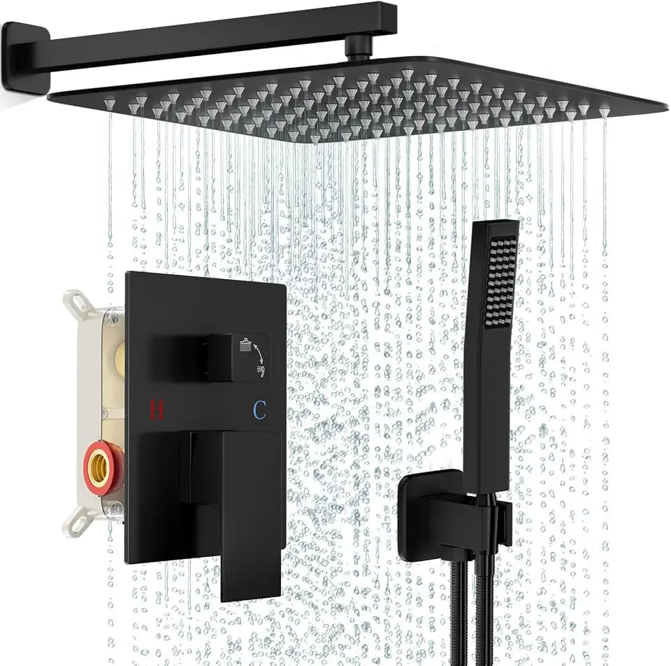 FPXRNG Shower Faucet Set with 16 Inch Matte Black Rain Shower Head
