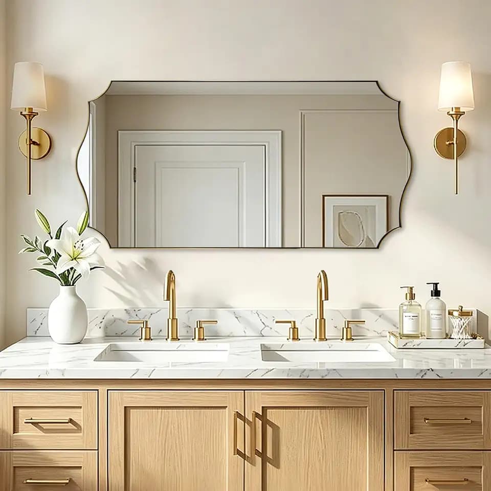 ANDY STAR 24"x48" Brushed Gold Scalloped Bathroom Mirror for Over Sink