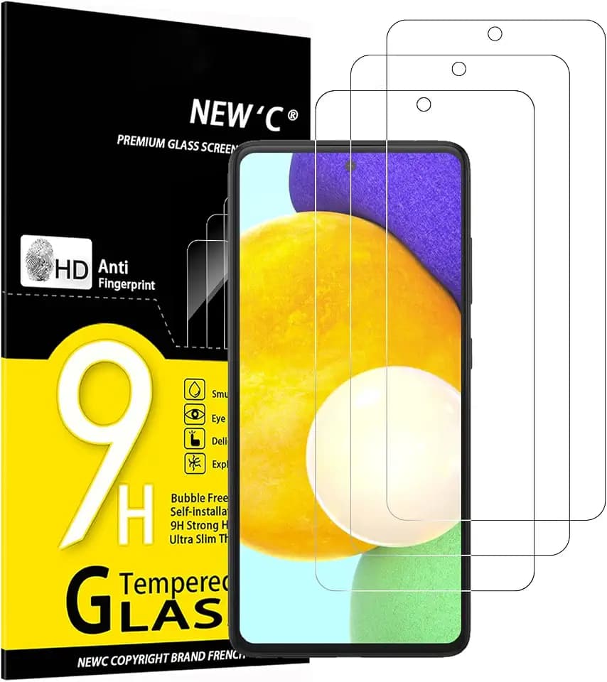 NEW'C Schutzfolie für Samsung Galaxy A52/A52 5G/A52S 5G für Panzerglas | 3 Stück, Transparent, 6,5 Zoll, 9H Härte, Kratzfest, Blasenfrei, HD Klar, Oleophob, Berührungsempfindlich