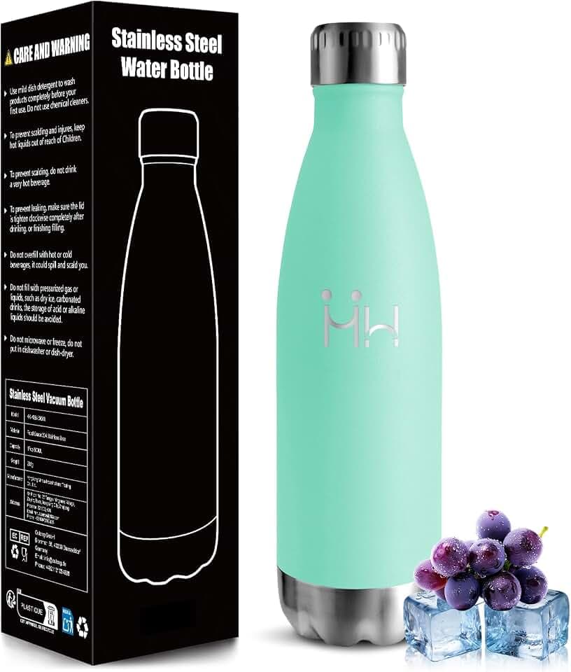 Trinkflasche Edelstahl Kinder, 500ml BPA-frei, Thermosflasche, 18/8 Edelstahl, Trinkflasche Kohlensäure Geeignet, Thermoskanne für Schule, Outdoor, Camping, Picknick