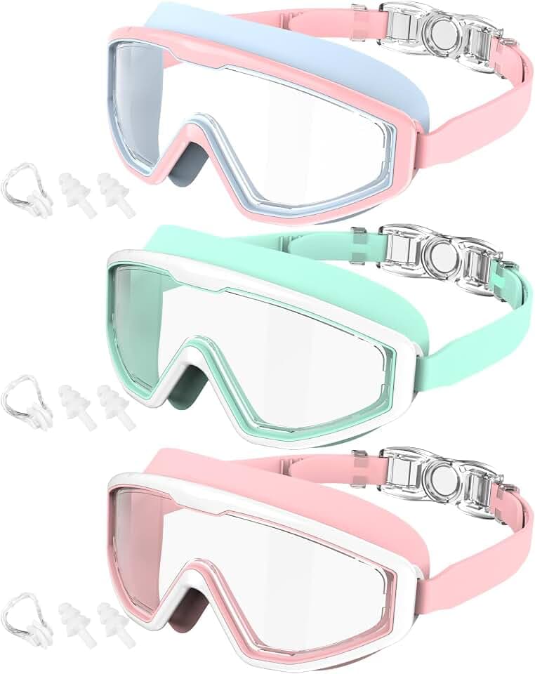 Kids Swim Goggles, 3 Pack Swimming Goggles for Kids 4-16, Anti-Fog UV Protection Pool Glasses for Boys Girls