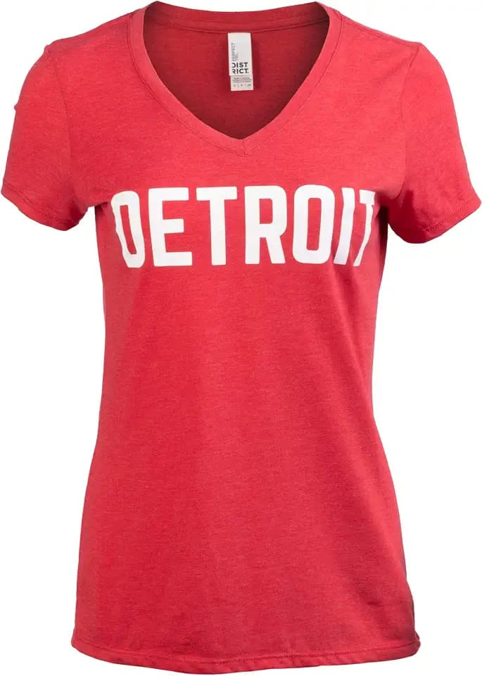 Detroit | Classic Retro City Grey Blue Red Black Detroiter 313 Cool Michigan Women V-Neck T-Shirt Top