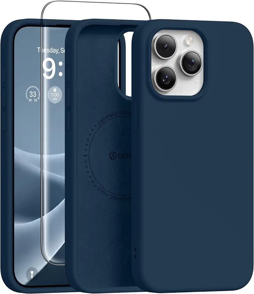 GONEZ Magnetic for iPhone 15 Pro Case, Silicone Cover Dark Blue