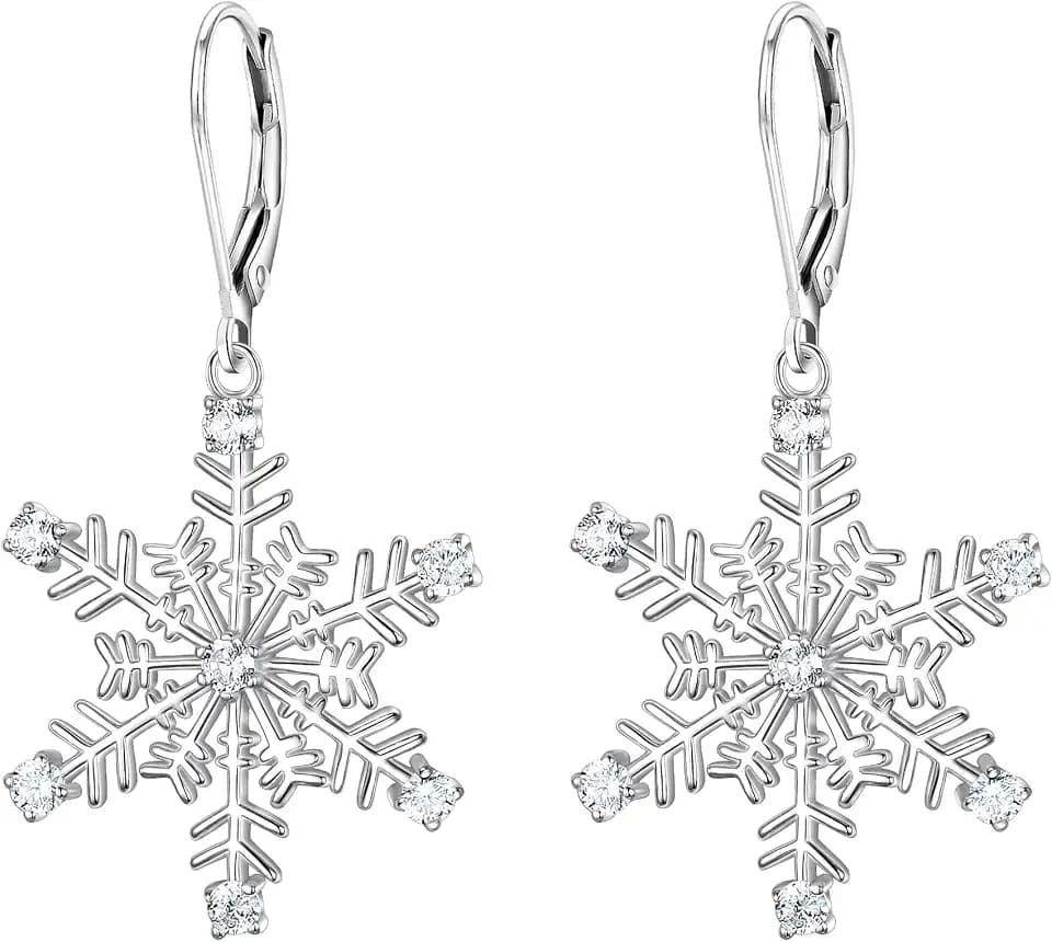 EVER FAITH Women's 925 Sterling Silver CZ Winter Party Snowflake Hook Dangle Earrings Clear