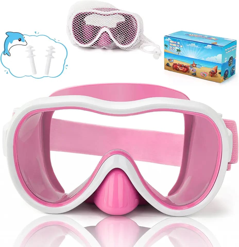 iGym Taucherbrille Kinder mit Stoffband,Schwimmbrille Kinder mit Nasenabdeckung für Jungen Mädchen,Anti-Fog UV-Schutz Taucherbrille Kinder 4-16 jahre,Verstellbare Silikon Schwimmbrille für Kinder