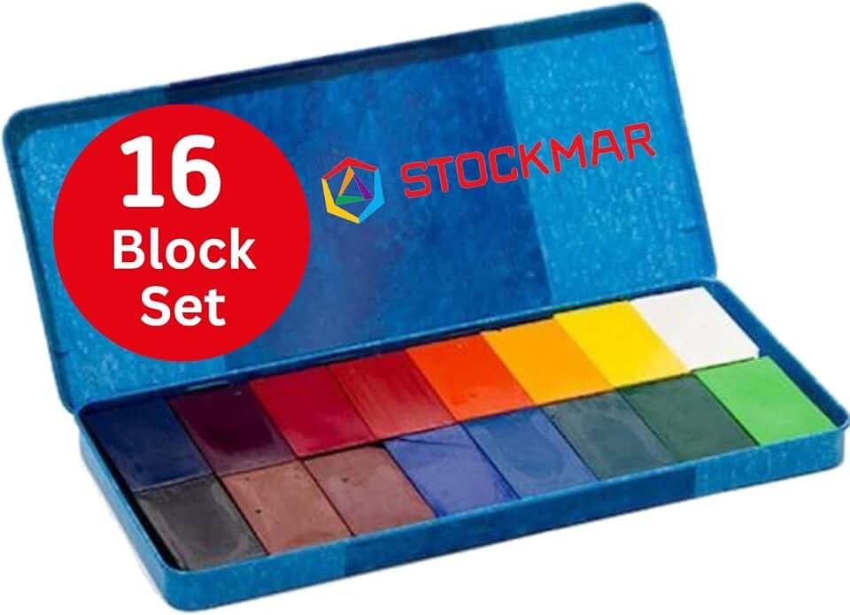 Stockmar 204884266 Wachsmalblöcke (16 Blöcke, wasserfest, aus Bienenwachs, im Blechetui)