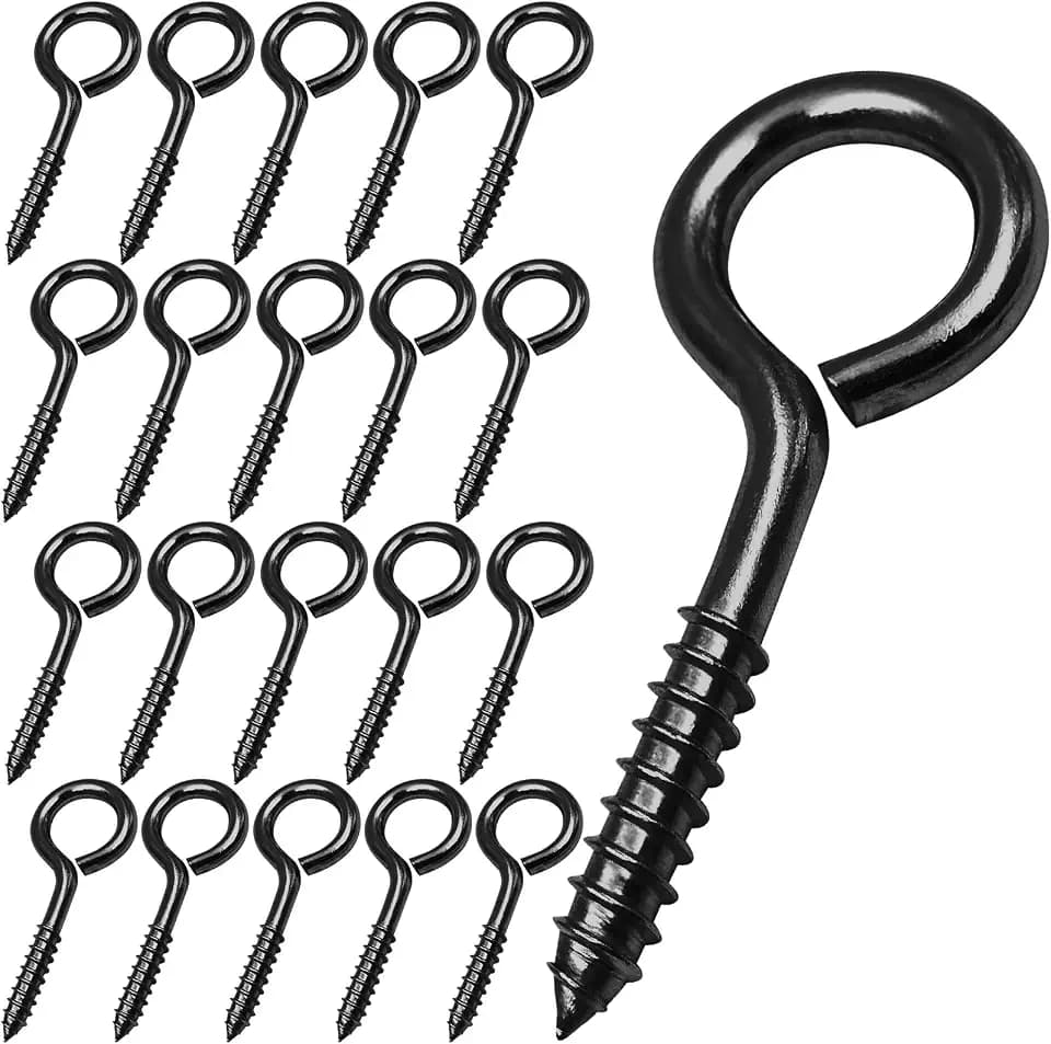 YGAOHF Eye Hooks Screw, 20 PCS 2.5 Inches Stainless Steel Eye Screws, Self Tapping Eyelet Screw Eye Bolts for Wood, Securing Cables Wires, Indoor & Outdoor Use, Black