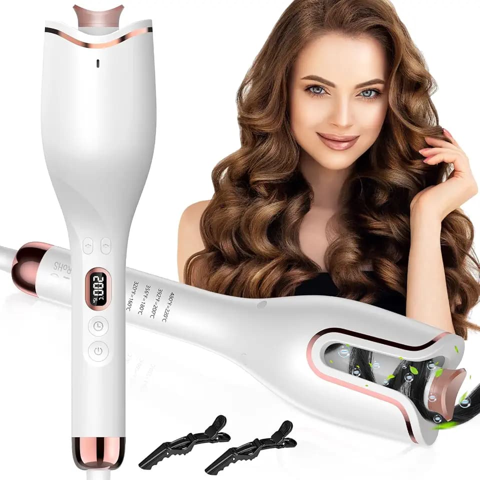 Automatischer Lockenstab - Große Locken mit 26mm Durchmesser, 4 Temperatur-Einstellungen, Negativ-Ionen, für lange und kurze Haare - Weiß
