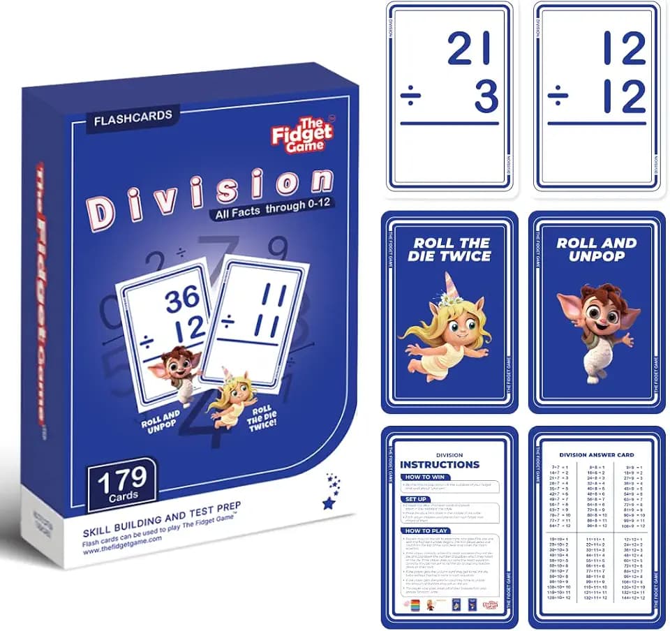 The Fidget Game 179 Division Flash Cards Game Set All Facts 0-12 for Kids