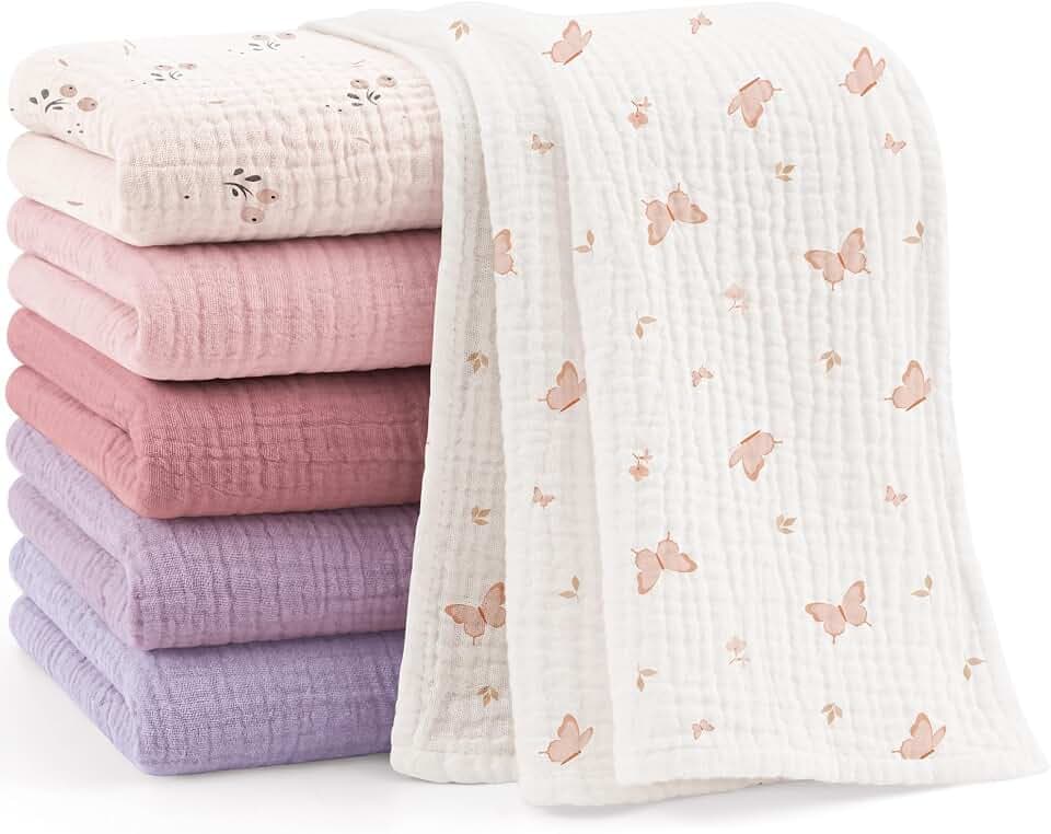 Bearmoss Moltontücher Baby 100% Baumwolle Weiche Spucktücher Baby,Atmungsaktiv und Extrem Saugfähig Musselin Tuch für Saugstark Mulltücher 6er 60x60 cm (Blassviolett)