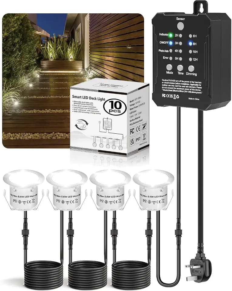 HIBOITEC 10er Set Terrassen Einbaustrahler mit Timer ＆ Photozellensensor