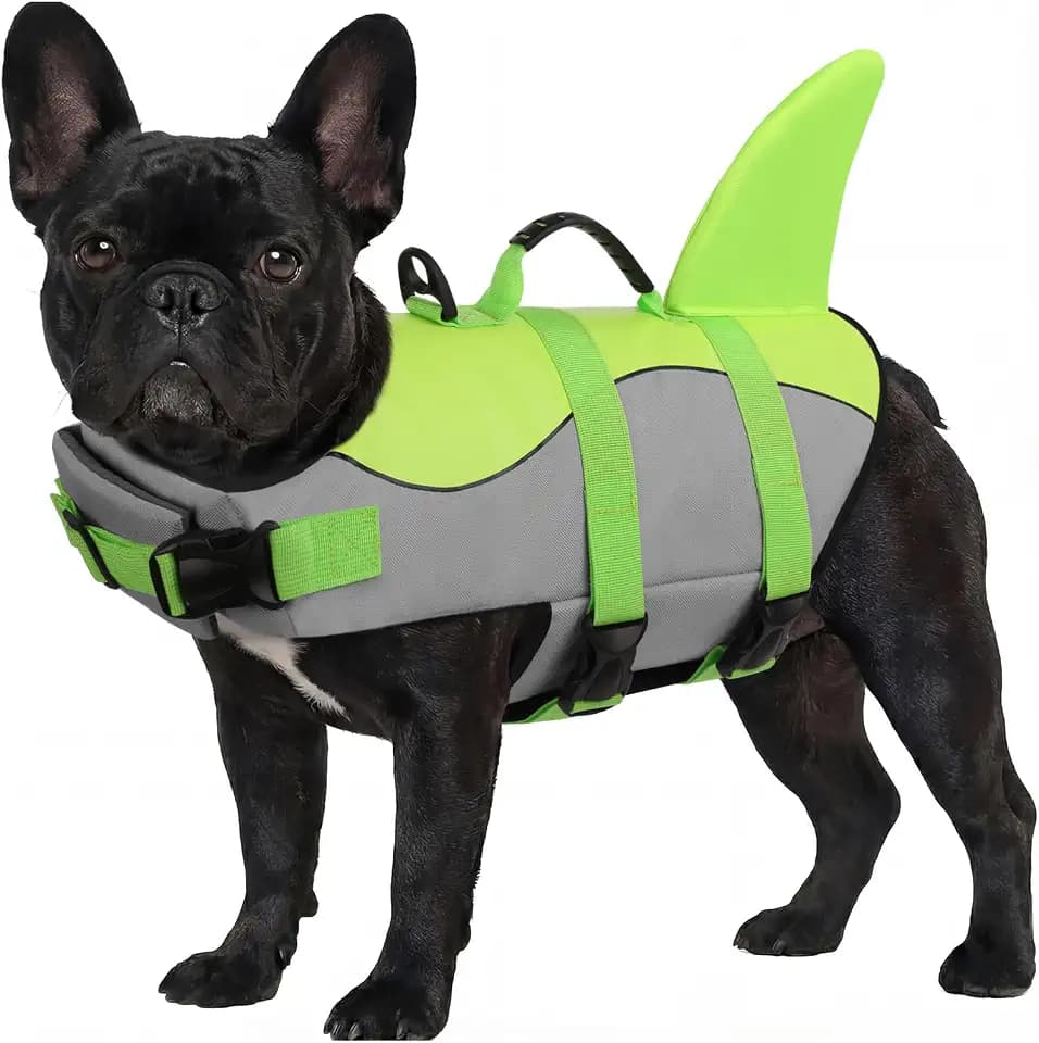 ASENKU Dog Life Jacket - Pet Safety Vest for Swimming & Boating, Shark Life Jacket with Floatation, Dog Lifesavers Swimsuits for Small Medium Large Dogs (Green, XS)