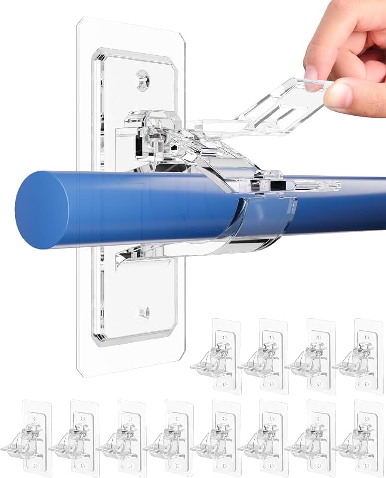 Antimbee No-Drill Curtain Rod Brackets, 12-Pack Self Adhesive Holders-20lbs