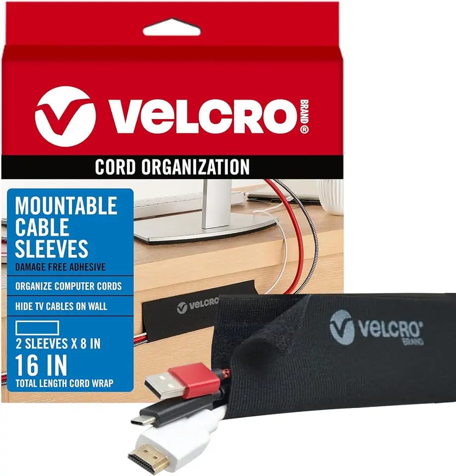 VELCRO Brand Mountable Cable Sleeve, Black, 8 in, 2 Pack