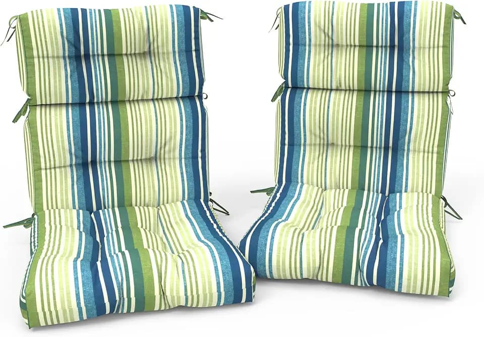 Outdoor High Back Patio Chair Cushions, Tufted Rocking Chairs Cushions, Adirondack Cushions for Garden Porch Home Office Chair Use, 44” x 22” x 4”, 2 Pack,Stripe Blue Green