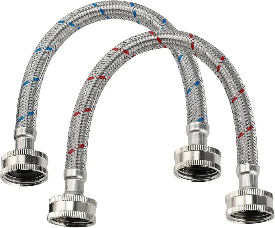 1FT Short Washing Machine Hoses，2 Pack Red and Blue Washer Hoses，Easy & Secure Tightening Washer Supply Lines