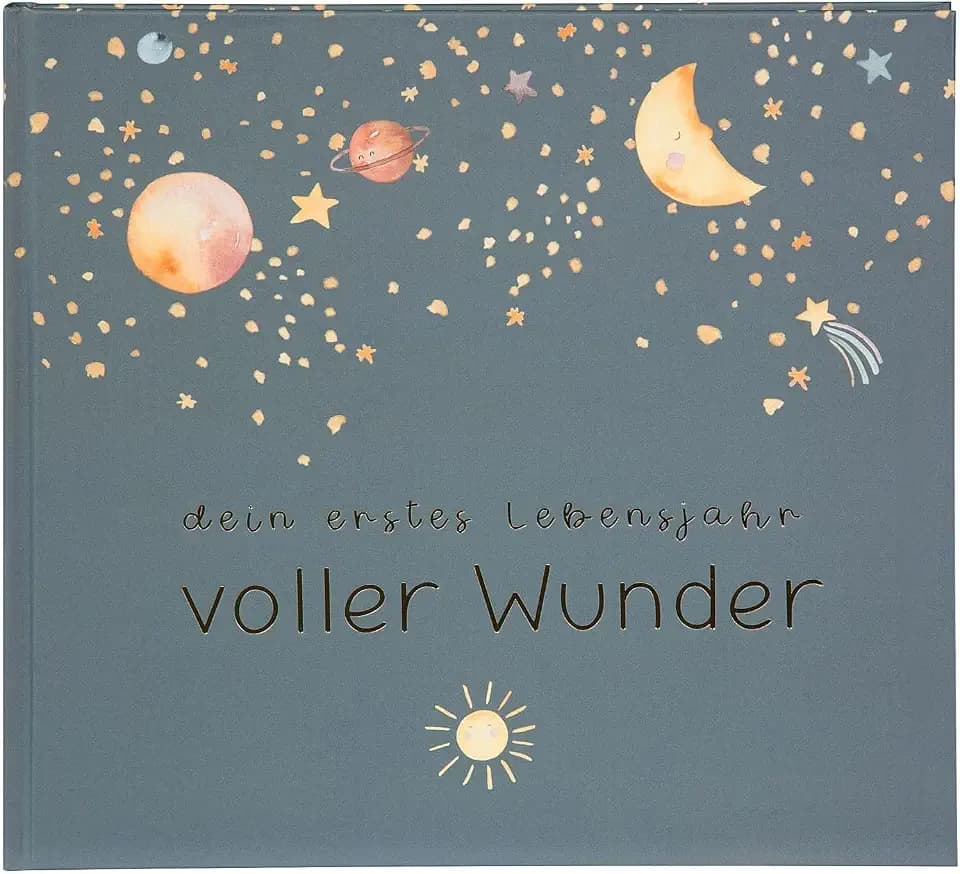 goldbuch 50497 Babytagebuch Voller Wunder Weltraum, Babyfotoalbum Blau-Grau