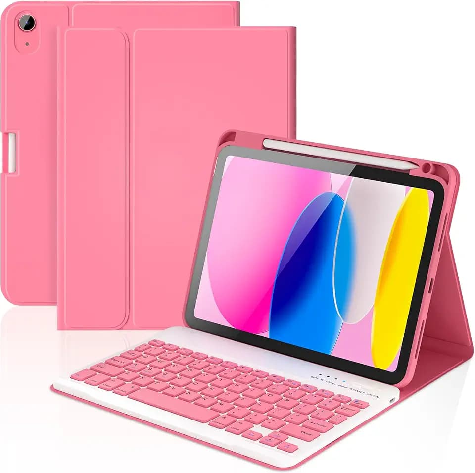 KBCASE for iPad 11th 10th Generation Case with Keyboard, Hot Pink