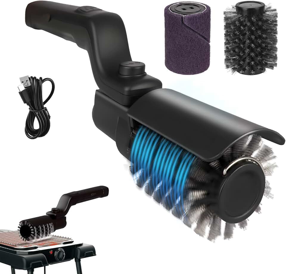 Upgraded Electric Grill Brush, Cordless Rechargeable Grill Cleaning Brush with Adjustable Angle, Stainless Steel Brush Head, 3-Speed Power, 90-Min Runtime, Waterproof Cleaner for BBQ Grates (Black)