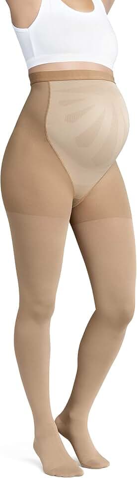 JOBST Maternity Opaque Compression Waist High Pantyhose Stockings, Closed Toe, 15-20 mmHg Moderate Support for Swollen Legs during Pregnancy, Caramel, Medium