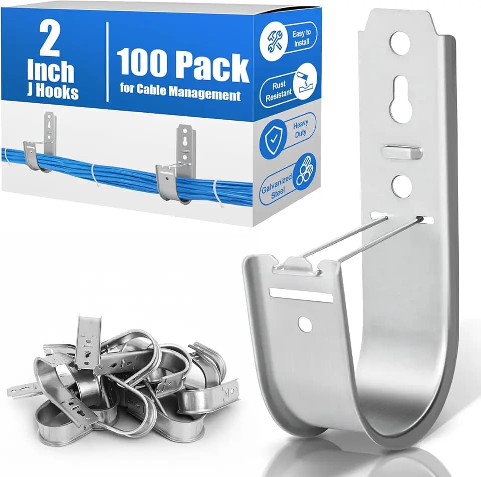 100 Pack 2 Inch J Hooks for Cabling, Galvanized Steel Cable Supports