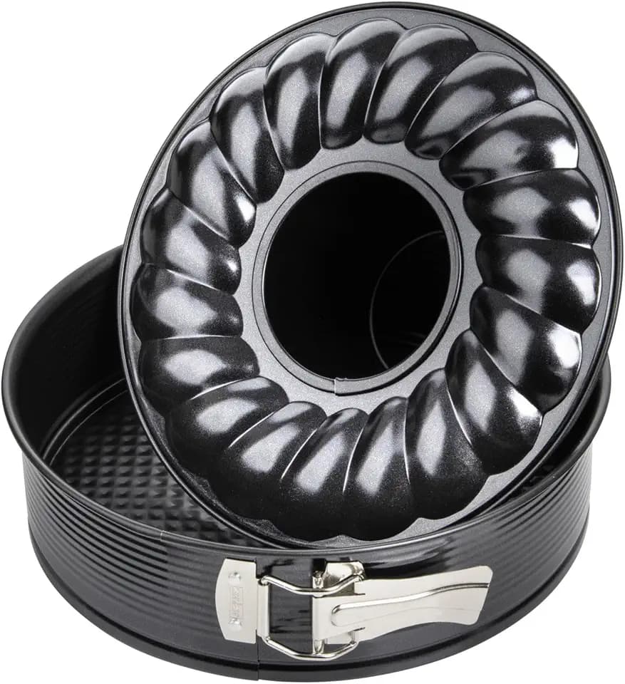 Zenker Springform mit Flach- und Rohrboden Ø 28 cm BLACK METALLIC, Backform mit Antihaftbeschichtung, runde Kuchenformen-Set mit 2 Böden (Farbe: Schwarz), Menge: 1 Stück