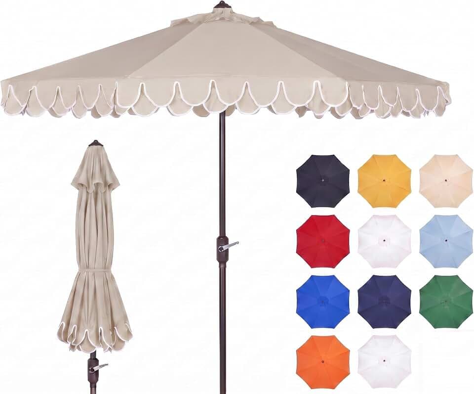 SAFAVIEH Küsten Sonnenschirm Metall, Beige und Weiß, 256 x 255 x 250 cm