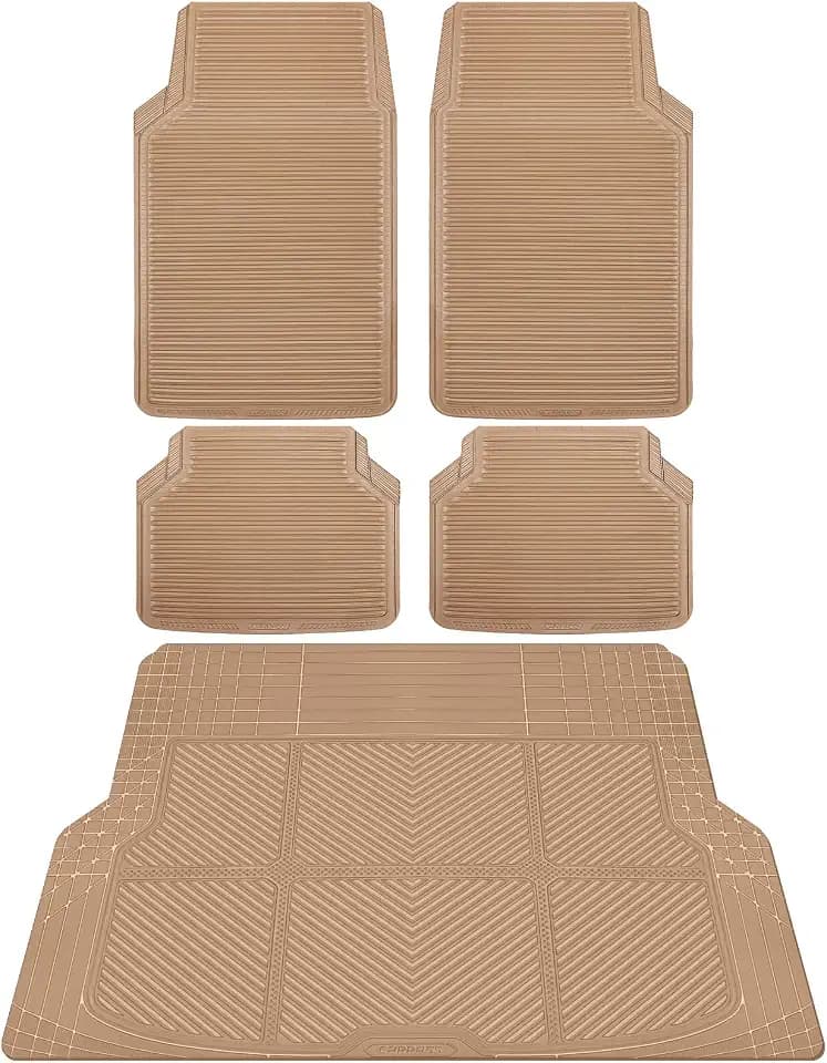 CAR PASS Tan Rubber Car Floor Mats & Cargo Liners, All Weather Car Mats & Trunk Mats,Waterproof Automotive Floor Mats Trim to Fit for Most Cars Sedans SUVs Vans, Durable Heavy Duty Anti-Slip,Beige