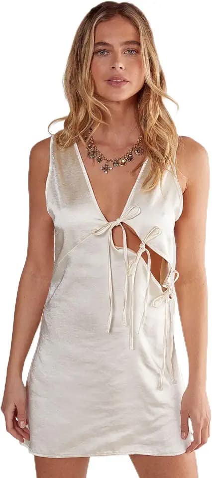 Nasty Gal Textured Satin Asymmetric Tie Plunge Mini Dress