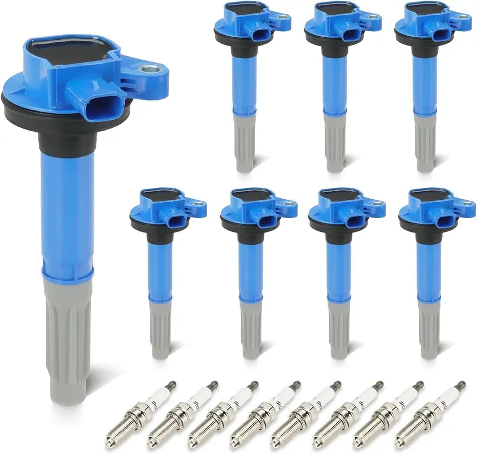 Blue Set of 8 Ignition Coil Pack with 8 Spark Plugs Compatible with 2011 2012 2013 2014 2015 2016 Ford F-150 5L, Mustang 2011-2015 5.0L Replace DG542 UF622