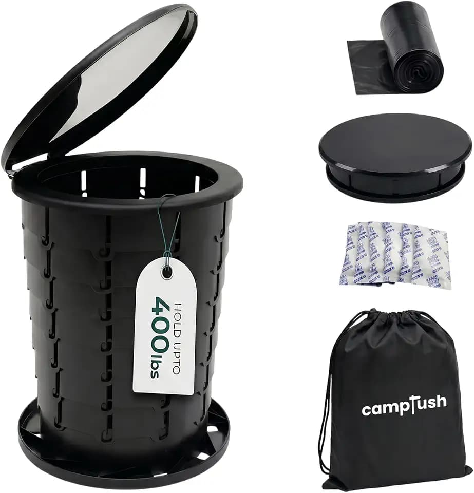 Camping Toilet - Holds Upto 400 lbs | Foldable Portable Toilet for Adults & Kids - 13" Height Adjustable | Collapsible Outdoor Bathroom Potty with Lid for Car, Camp, Travel, RC & Hiking