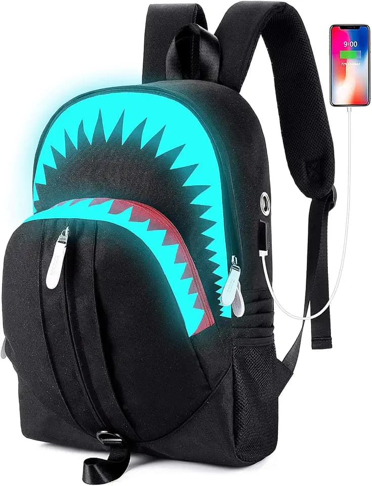 MCWTH Shark Backpacks for Teen Boys, Cool Kids Backpack for School Bookbags (Glow)