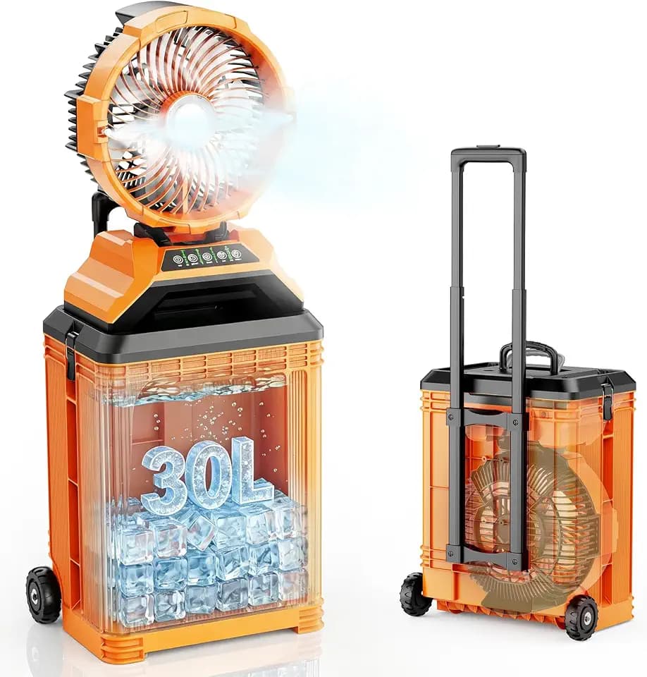 30L Bucket Portable Misting Fan, 30000mAh Rechargeable Battery Powered Oscillating Cooling Fan, 4 Strong Winds, Brushless Motor Outdoor Fans for Fishing, Travel, Garden, Golf, Tent