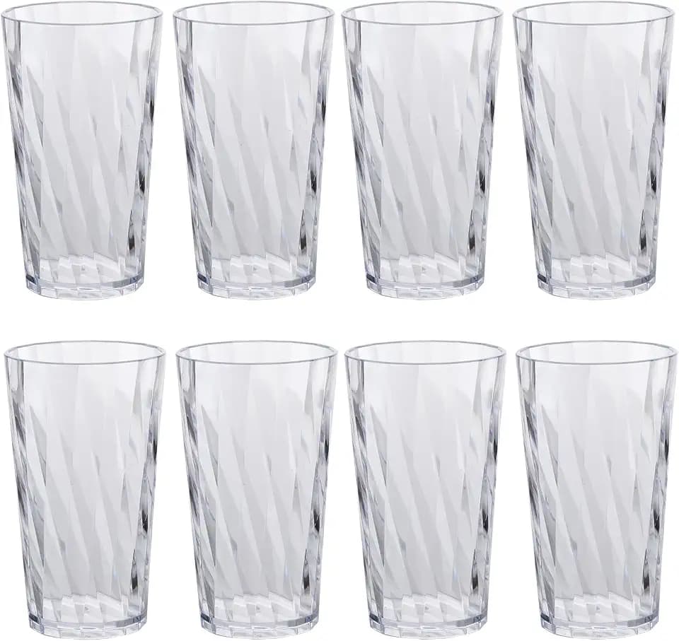 Unbreakable Plastic Drinking Glasses，set of 8, shatterproof drinking cups, plastic glass cups, 10 ozplastic Tumbler Cups, Dishwasher Safe (transparent)