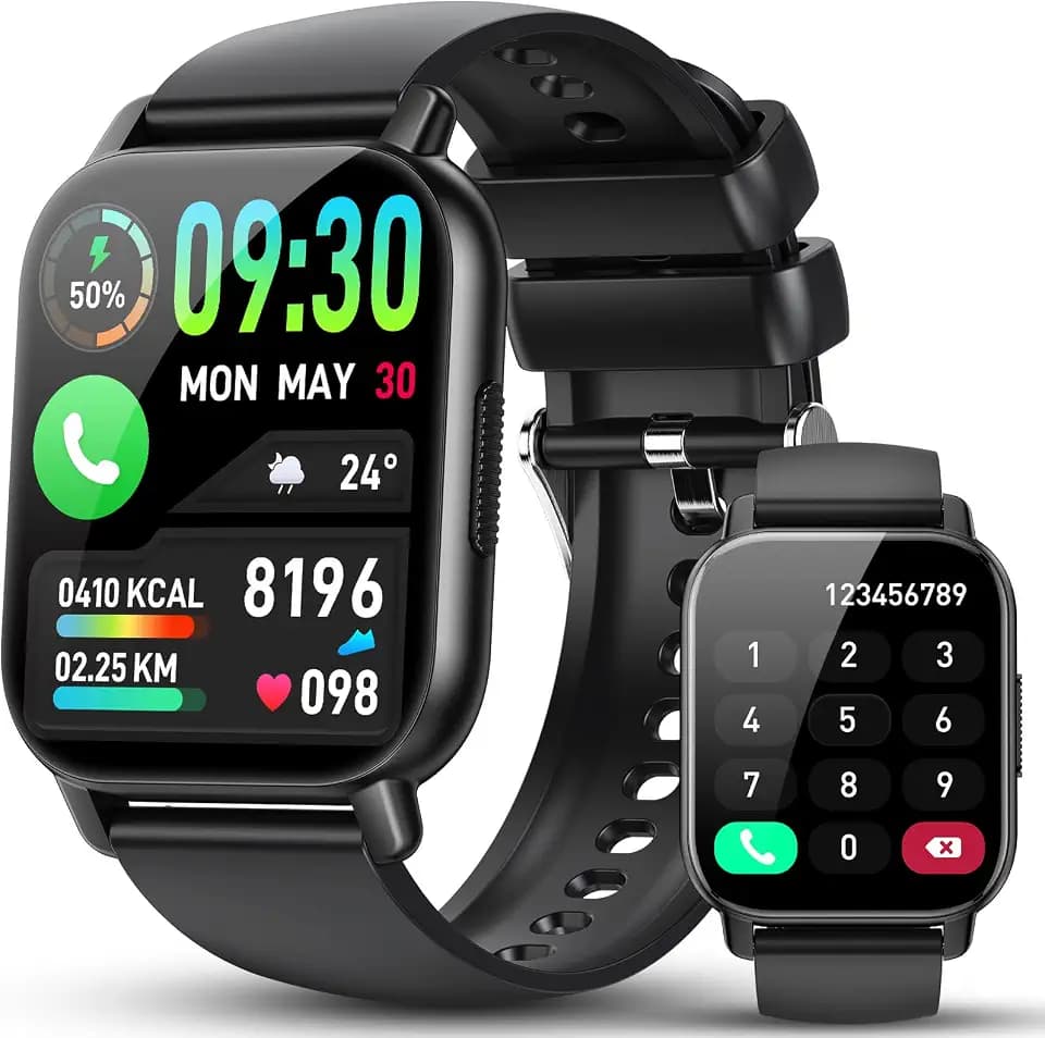 Smartwatch Damen Herren mit Telefonfunktion, 1.85'' Zoll HD Smart Watch, 110+ Sportmodi Sportuhr mit Pulsuhr/Schlafmonitor, IP68 Wasserdicht Fitnessuhr mit Information Erinnerung für iOS Android