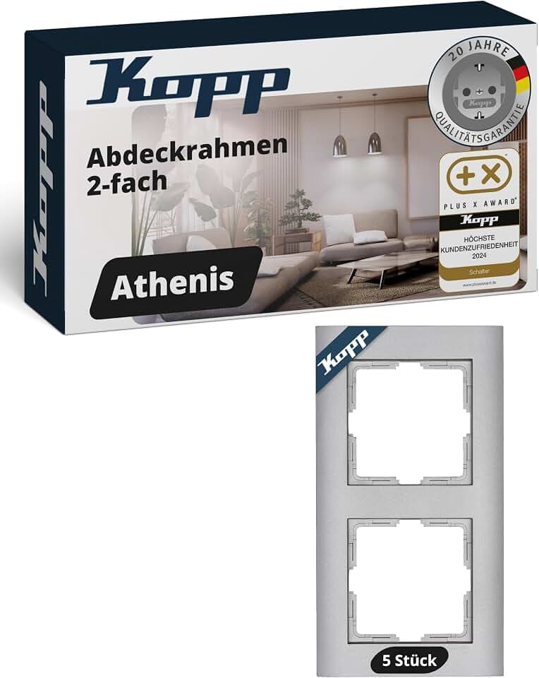 Kopp ATHENIS 2-fach Abdeckrahmen in Stahlfarben - 5 Stück - 86 x 157 x 9,5 mm - Rahmen für Steckdosen & Schalter - Eleganter Steckdosenrahmen aus mattem Kunststoff - Hochwertiger Lichtschalter-Rahmen