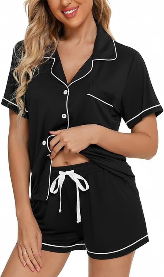 Leikar Womens Button Down Pajama Sets Bride Pajamas Sets Sleepwear Shorts Lounge Set