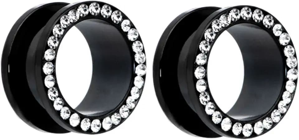 Pair of Black Titanium 316L Surgical Steel Tunnels – Clear Gem Ear Plugs, Gauges 8G to 1 Inch