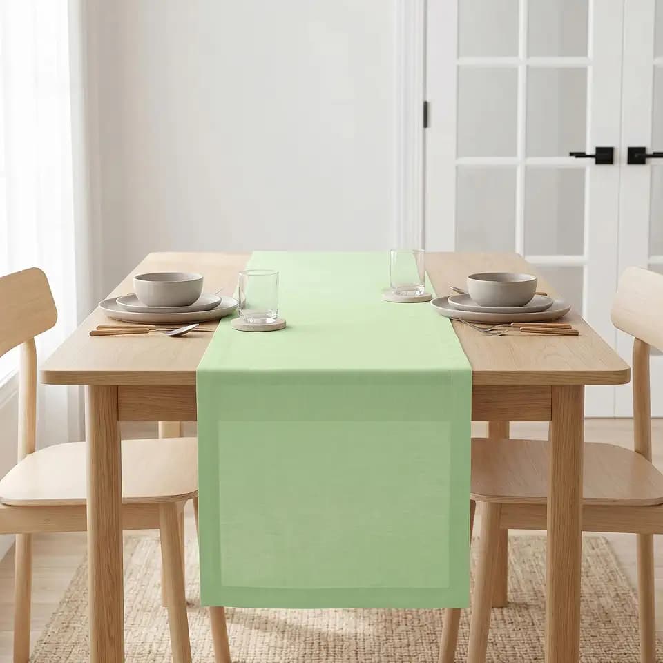 Solino Home 100% Pure Linen Table Runner Pastel Green, Fete 14 x 108 in