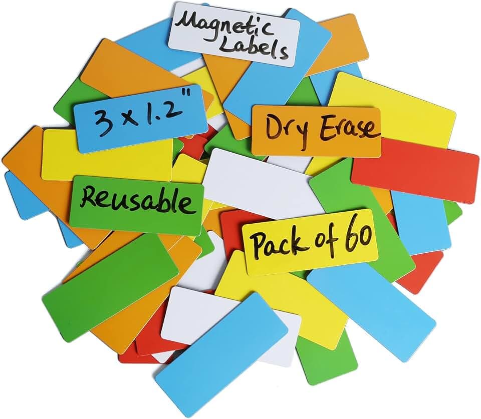 60 Magnetstreifen Beschreibbar, 76x30mm Magnete zum Beschriften Magnet Etiketten, Beschreibbare Magnete für Whiteboard