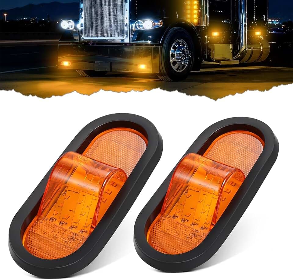 2PCS 6.5 Inch Oval LED Side Marker Lights, Amber Mid Turn Signal Lights