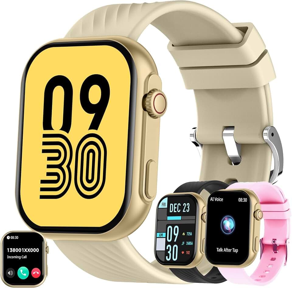 Smartwatch Damen mit Telefonfunktion, 5ATM Wasserdicht 100+ Sportmodi Fitnessuhr Aktivitätstracker, 2,0 Zoll Touchscreen Smart Watch Fitness Tracker Armbanduhr für Android iOS (Gold)
