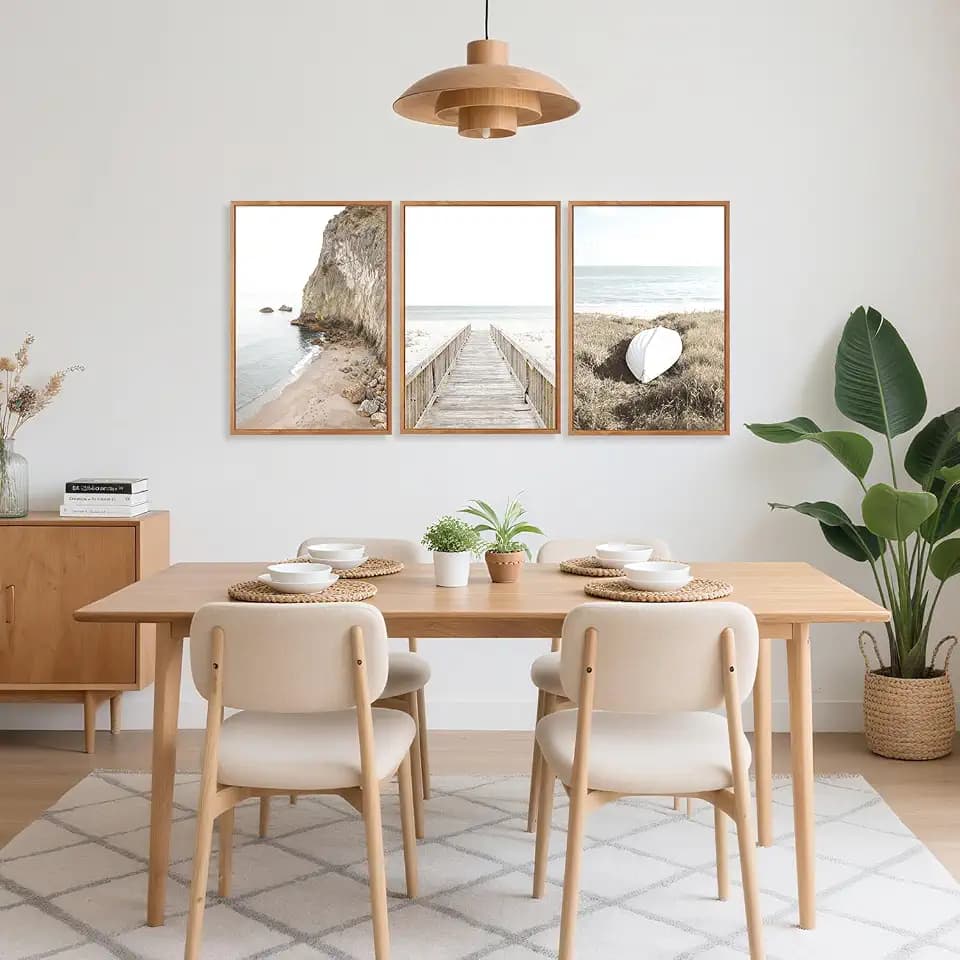 Aurlan 3 Pcs Neutral Beach Coastal Framed Canvas Wall Art 16x24 Inch