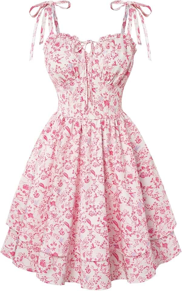 SCARLET DARKNESS Damen Blumen Trägerkleid Sommer Korsett Kurz Minikleid