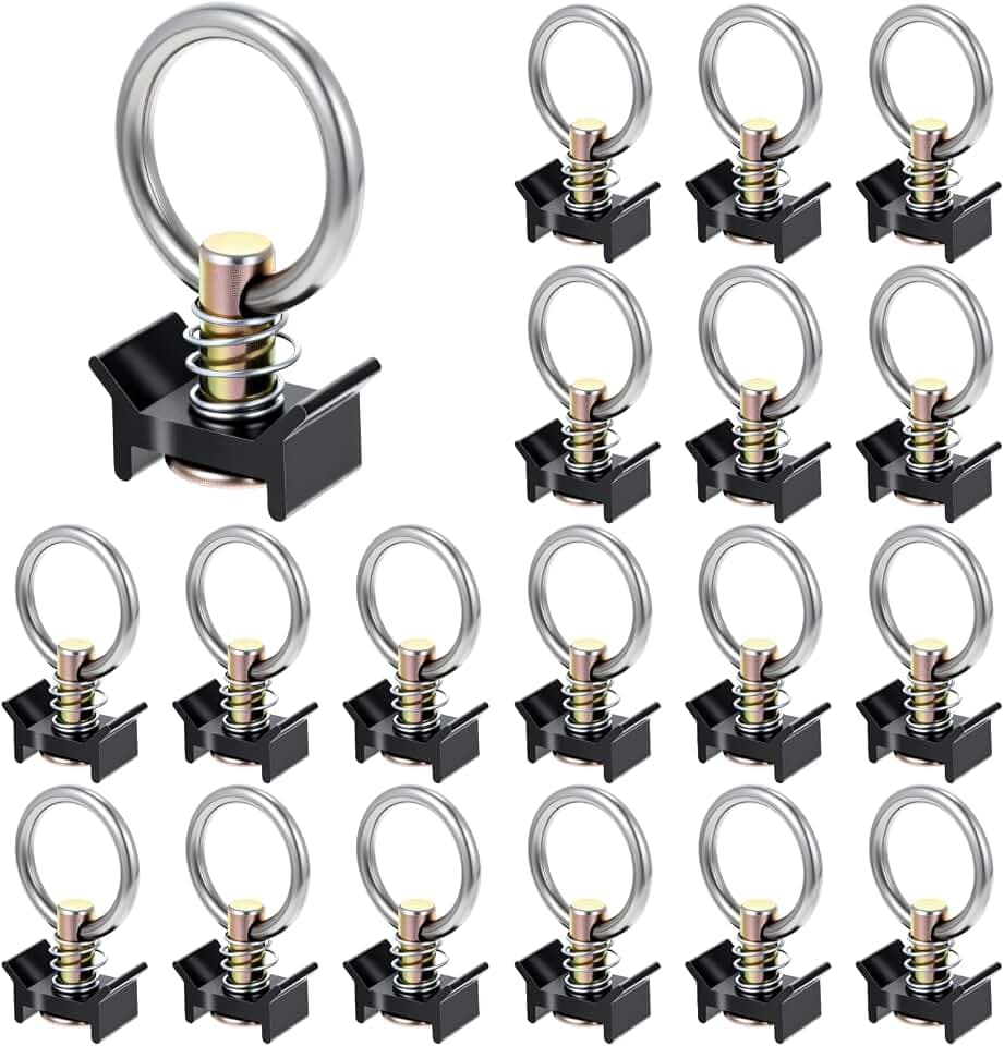 18 Pack Single Stud Fitting for L Track – Heavy-Duty 4000LB Capacity, Stainless Steel & Aluminum L Track Tie Down O Ring, 360° Rotating Cargo Control for Trucks, Trailers, Airline Logistics